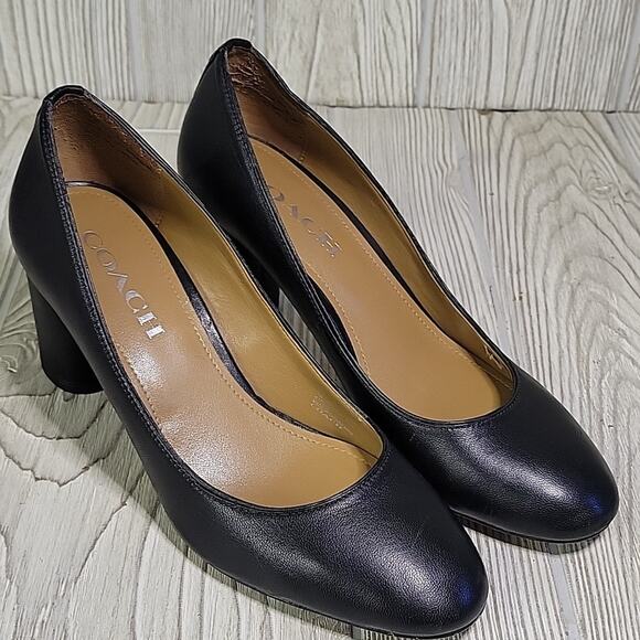 Coach Black Leather Black Heel Pumps Womens Size 7 - Picture 10 of 14